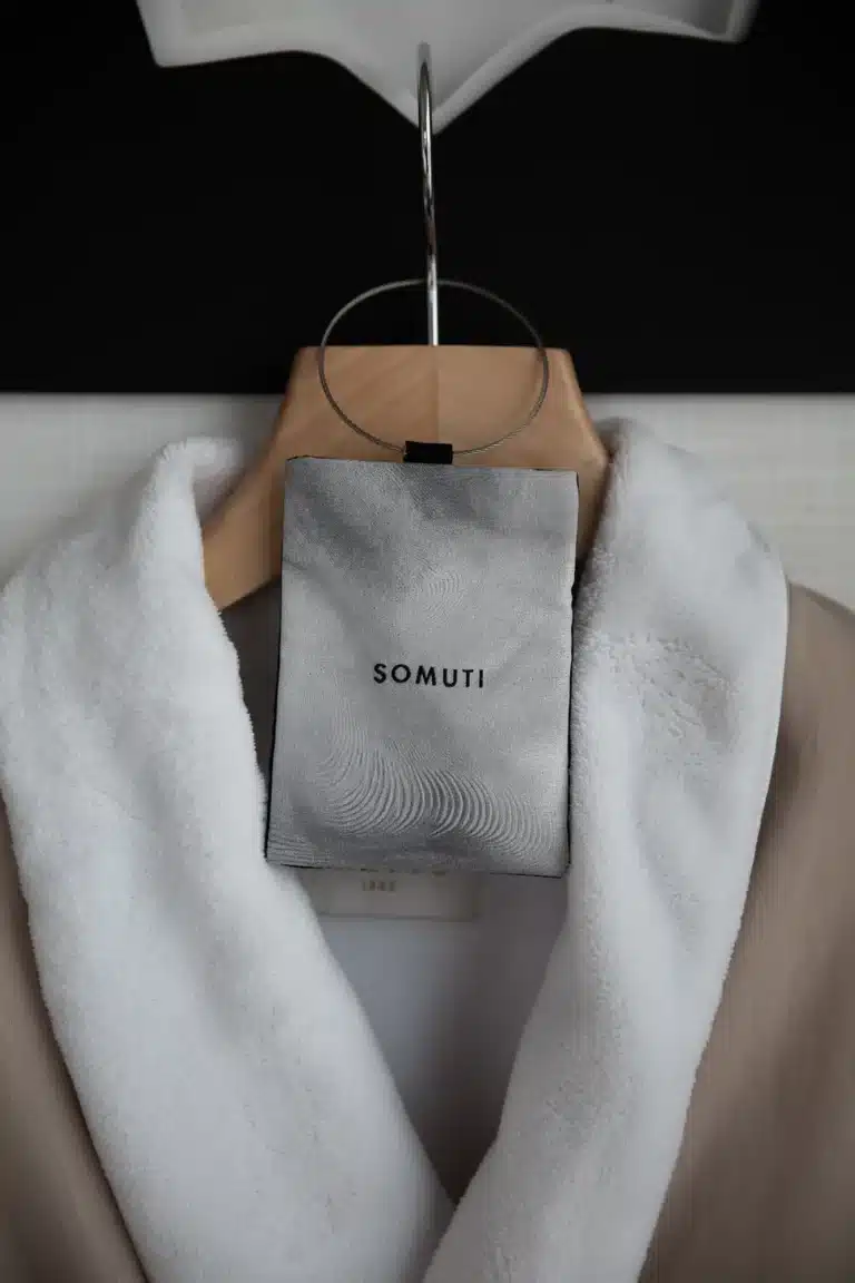 Somuti scented sachet on a bathrobe hanger